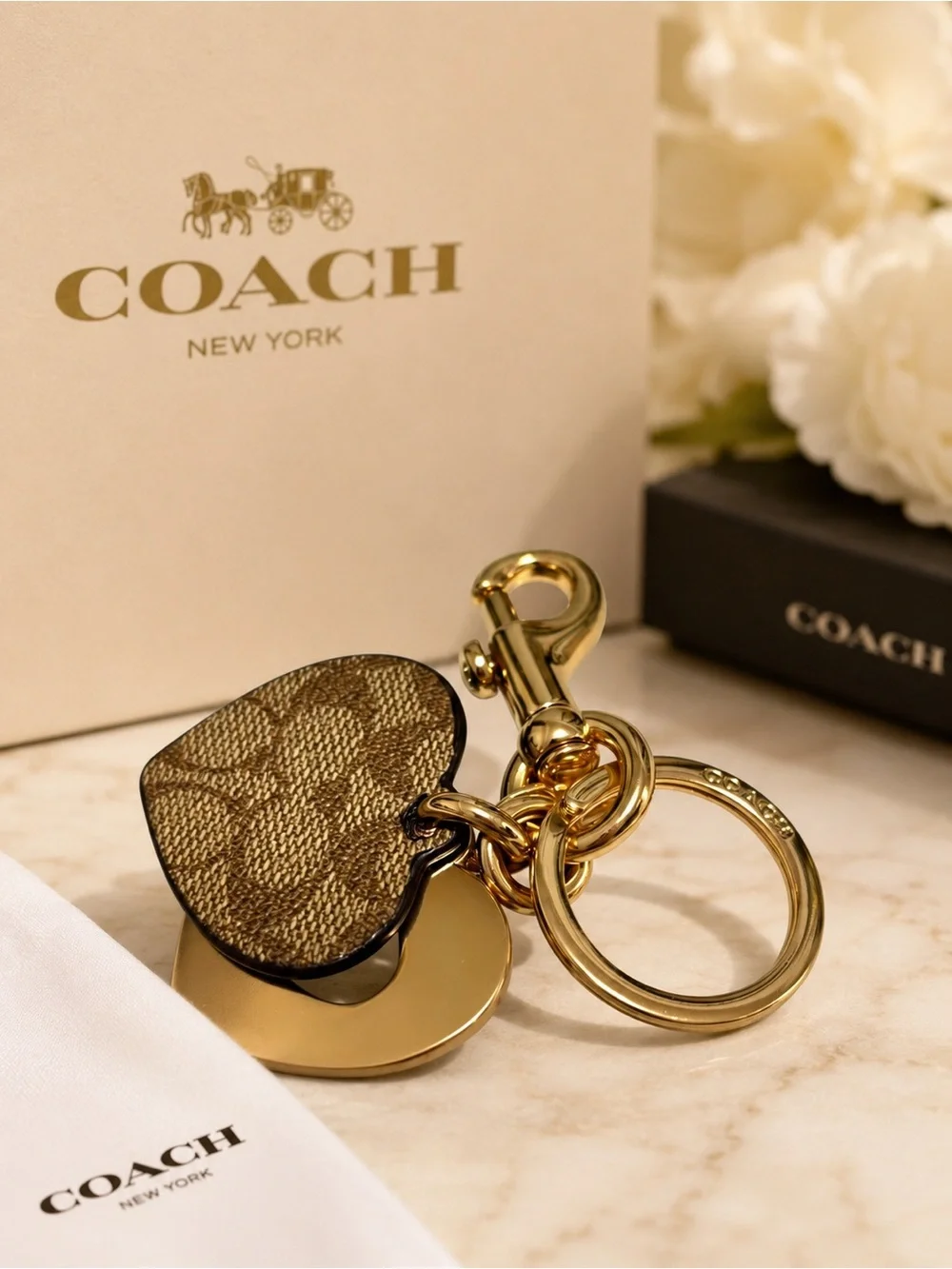 Coach Signature Canvas/ Metal Heart Cutout Key Ring / Bag Charm ✨